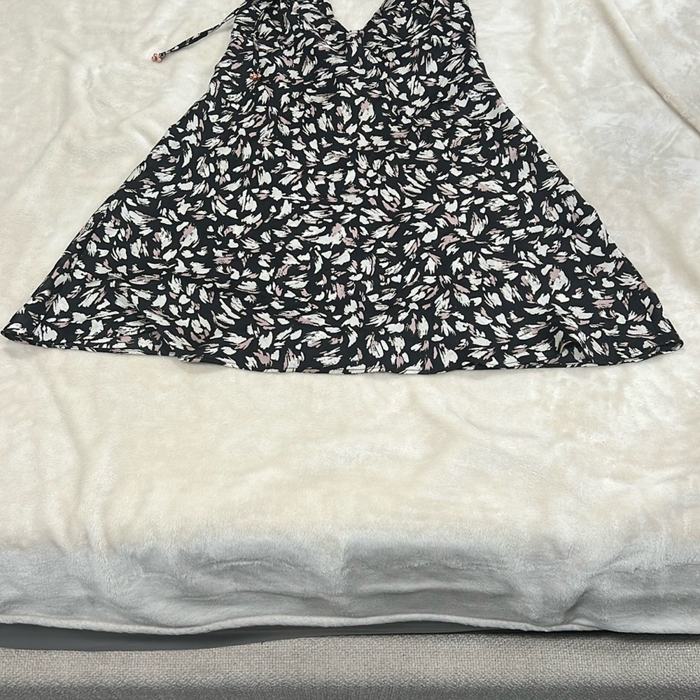 Free People Black and Cream Patterned Top